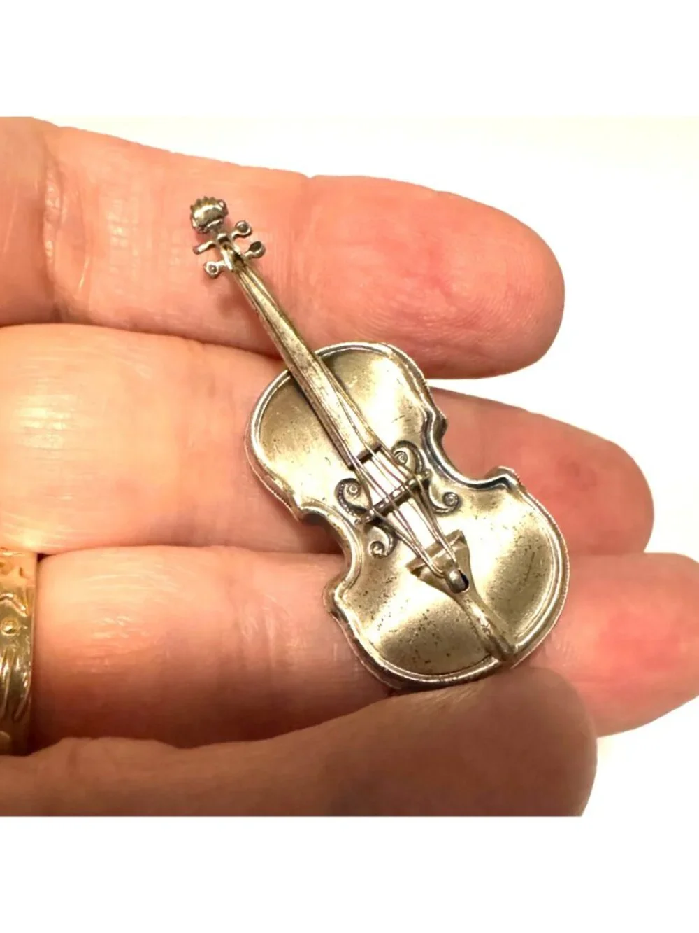 BEAU Sterling Silver 925 Violin Three Dimensional Brooch Size 1.75